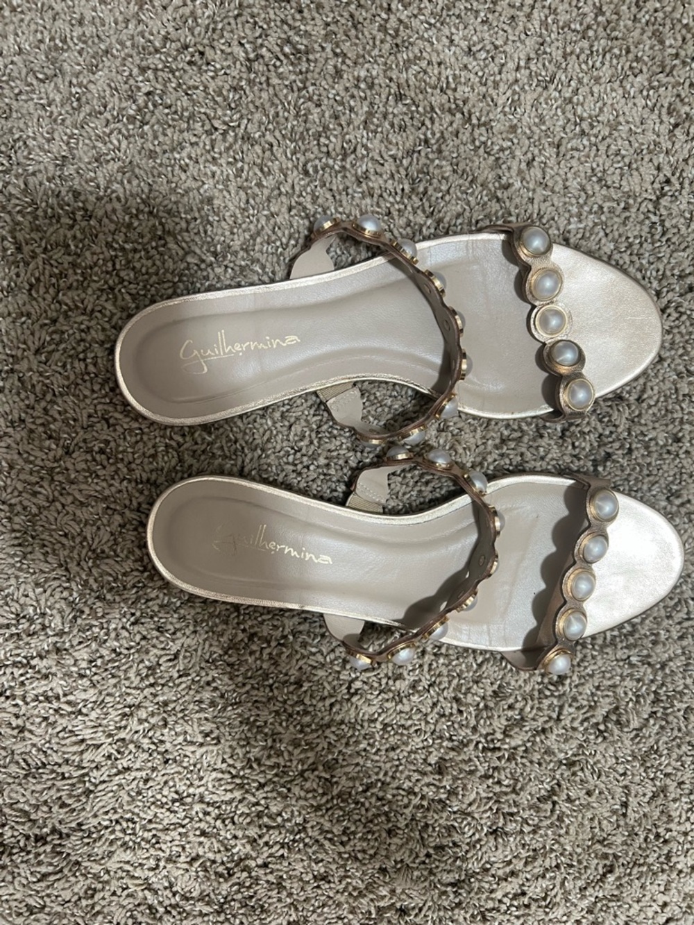 Metallic Pearl Accent Ankle-Strap Sandals - Rose Gold